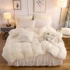 LIFEREVO 3 Pieces Luxury Plush Shaggy Faux Fur Duvet Cover Set(1 Fluffy Fuzzy Comforter Cover + 2 Pompoms Fringe Quilted Pillow Covers) Furry Bedding