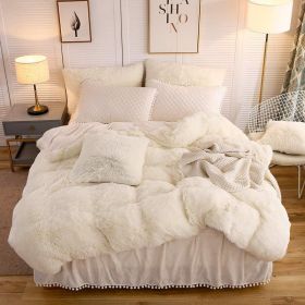 LIFEREVO 3 Pieces Luxury Plush Shaggy Faux Fur Duvet Cover Set(1 Fluffy Fuzzy Comforter Cover + 2 Pompoms Fringe Quilted Pillow Covers) Furry Bedding