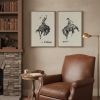 Large Framed Western Cowboy Wall Art Set, 2 Piece Vintage Farmhouse Canvas Prints Paintings, Black Wooden Frame Sketch Style Country Horse Picture Art