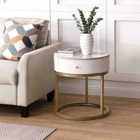 Modern Nightstand with Drawer, Marble Round End Table with storage, Side Table for Living Room&Bedroom