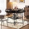 51'' Round Dining Table for 4-6  Tiger Stripes/Black Wooden Dining Room Table with Storage Shelf Space Saving Circle Dinner Table with Metal Legs for