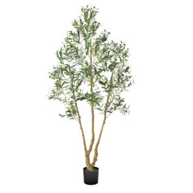 VEVOR 7FT Artificial Olive Tree with Black Pot, Tall Fake Tree with Natural Wood Trunk & Realistic Green Leaves and Fruits, Indoor Faux Plant for Home