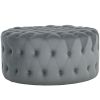Round Ottoman Coffee Table with Velvet-feel Upholstery, Button Tufted Design and Padded Seat, Dark Gray