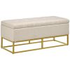 Storage Ottoman with Flip Top, Upholstered Storage Bench, Linen Fabric Footstool with Steel Legs for Living Room, Bedroom, Beige