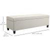 Rectangular Entry Bench, Tufted Upholstered Linen Fabric Wood Feet Storage Ottoman Bench, Beige