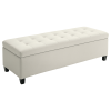 Rectangular Entry Bench, Tufted Upholstered Linen Fabric Wood Feet Storage Ottoman Bench, Beige