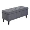 Storage Ottoman, Linen Fabric End of Bed Bench with Soft Close Lid, Button Tufted Storage Bench for Living Room, Entryway or Bedroom, 42" x 17" x 19"