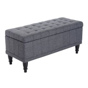 Storage Ottoman, Linen Fabric End of Bed Bench with Soft Close Lid, Button Tufted Storage Bench for Living Room, Entryway or Bedroom, 42" x 17" x 19"