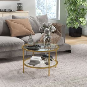 Modern 2-Tier Round Side Table with Tempered Glass Top Steel Frame Sofa End Table for Living Room Small Accent Furniture