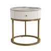 Modern Nightstand with Drawer, Marble Round End Table with storage, Side Table for Living Room&Bedroom