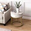 Modern Nightstand with Drawer, Marble Round End Table with storage, Side Table for Living Room&Bedroom