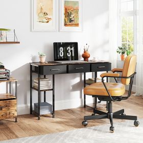 47" Small Computer Desk, Writing Desk with Fabric Drawers, Home Office Desk with Adjustable Shelves, Rustic Brown