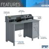 Techni Mobili Classic Office Desk with Storage - Grey Home Office Desk with Hutch.