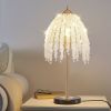 19"(H) Elegant Crystal Table Lamp – Vintage Waterfall Design with Crystal Bead String Shades and Marble Textured Base for Living Room, Bedroom