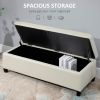 Rectangular Entry Bench, Tufted Upholstered Linen Fabric Wood Feet Storage Ottoman Bench, Beige