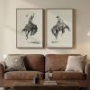 Large Framed Western Cowboy Wall Art Set, 2 Piece Vintage Farmhouse Canvas Prints Paintings, Black Wooden Frame Sketch Style Country Horse Picture Art