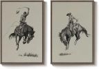 Large Framed Western Cowboy Wall Art Set, 2 Piece Vintage Farmhouse Canvas Prints Paintings, Black Wooden Frame Sketch Style Country Horse Picture Art