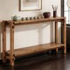 Solid wood sofa table, console table, farmhouse entrance table with storage space, easy to install