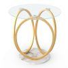 Round End Table Faux Marble Side Table with Tempered Glass Tabletop