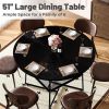 51'' Round Dining Table for 4-6  Tiger Stripes/Black Wooden Dining Room Table with Storage Shelf Space Saving Circle Dinner Table with Metal Legs for