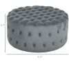 Round Ottoman Coffee Table with Velvet-feel Upholstery, Button Tufted Design and Padded Seat, Dark Gray