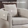 Swivel Accent Chair with Ottoman Set, Modern Chenille Barrel Armchair with Removable Back Pillow & 2 Armrest Covers for Living Room, Bedroom, Office