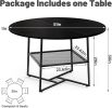 51'' Round Dining Table for 4-6  Tiger Stripes/Black Wooden Dining Room Table with Storage Shelf Space Saving Circle Dinner Table with Metal Legs for