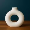 Modern White Ceramic Vase - 7.5 Inch Tall - Ceramic Flower Vase. Home Decor, Centerpiece, Coffee Table, Living Room, Flowers, Entryway, Bookshelf.