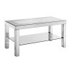 W 40 "X D 20" X H 20 "Curved border carved mirror coffee table: Silver mirror glass tabletop with sparkling diamond edge frame and crystal mirror legs