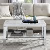 W 40 "X D 20" X H 20 "Curved border carved mirror coffee table: Silver mirror glass tabletop with sparkling diamond edge frame and crystal mirror legs