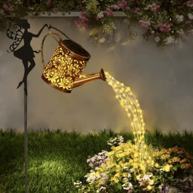 Outdoor Solar Watering Can with Lights Garden Decor Large Solar Powered Lanterns Hanging Waterproof LED Decorative Retro Metal Kettle String Lights fo (Color: Warm 1 PCS)