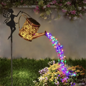Outdoor Solar Watering Can with Lights Garden Decor Large Solar Powered Lanterns Hanging Waterproof LED Decorative Retro Metal Kettle String Lights fo (Color: RGB 1 PCS)