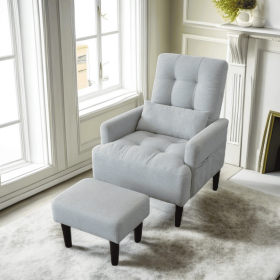 Living room sofa single chair with ottoman, Modern multi-function fabric living room chair bed (Color: Gray)
