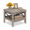 2-Tier Square Side Table with Storage Shelf and X-Frame for Bedroom Living Room